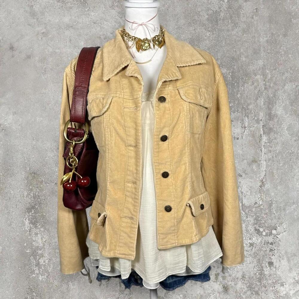 y2k tan western button up jacket